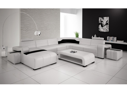 Canapé d'angle en cuir luxueux ensemble de canapés en cuir blanc en forme de U